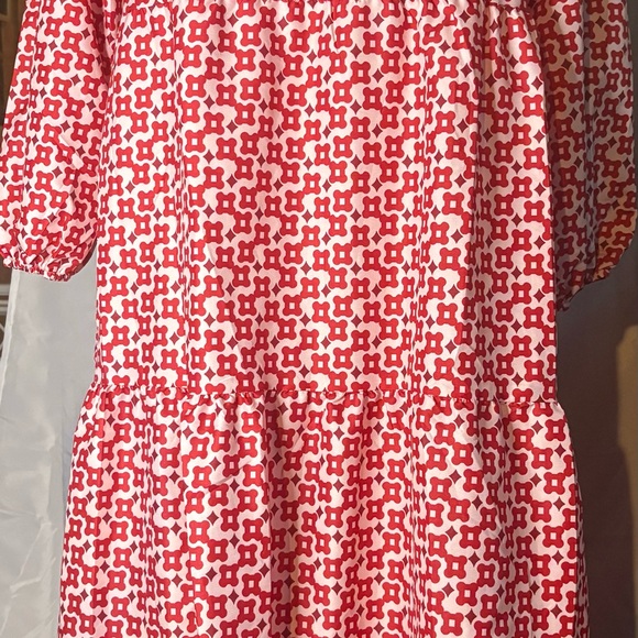 Source Unknown Dresses & Skirts - Red & White Geometric Print Tiered Maxi Dress | Long Puff Sleeve Boho